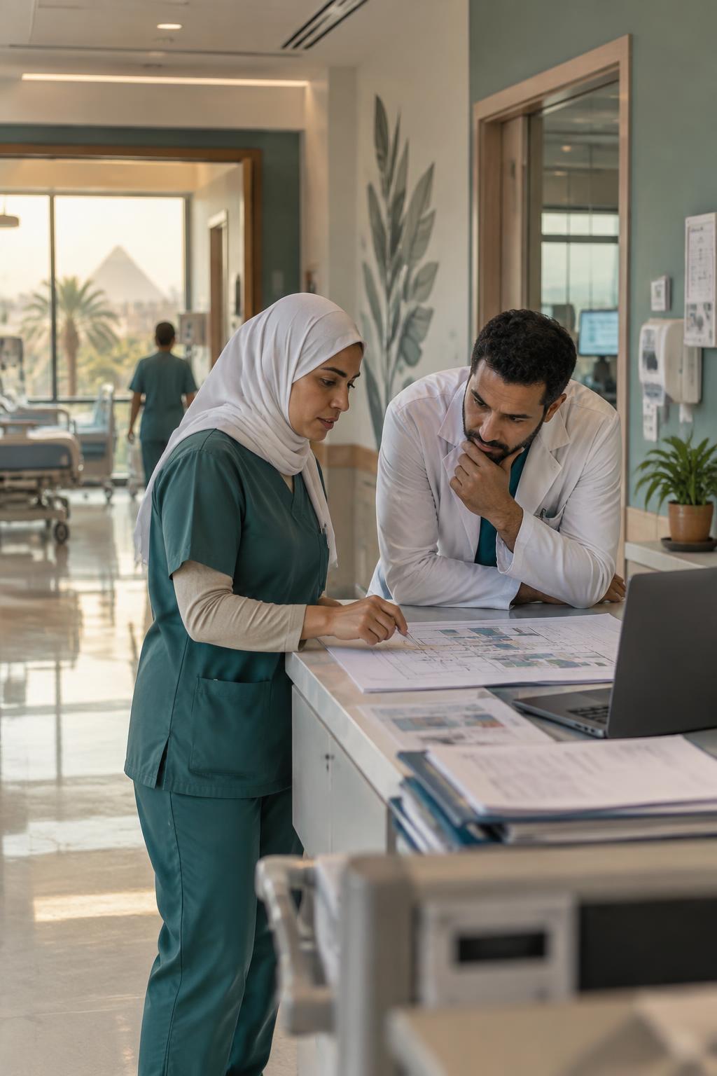 Healthcare professionals coordinating facility workflows